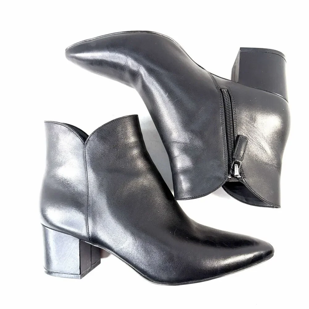 Cole Haan Elyse W14979-001 Boots Women's US 10B Black Leather Block Heel